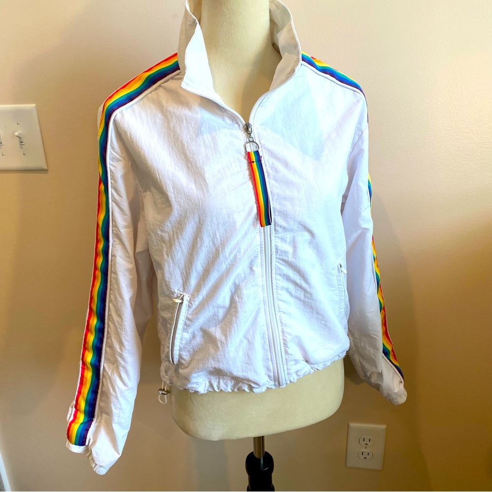 Ashley by 26 International White Rainbow Jacket/Windbreaker *PRIDE*